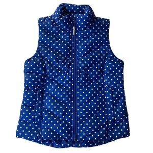 Lands End Vest Sz XS HyperDRY 600 Down Puffer Blue & White Polka Dot Winter Snow